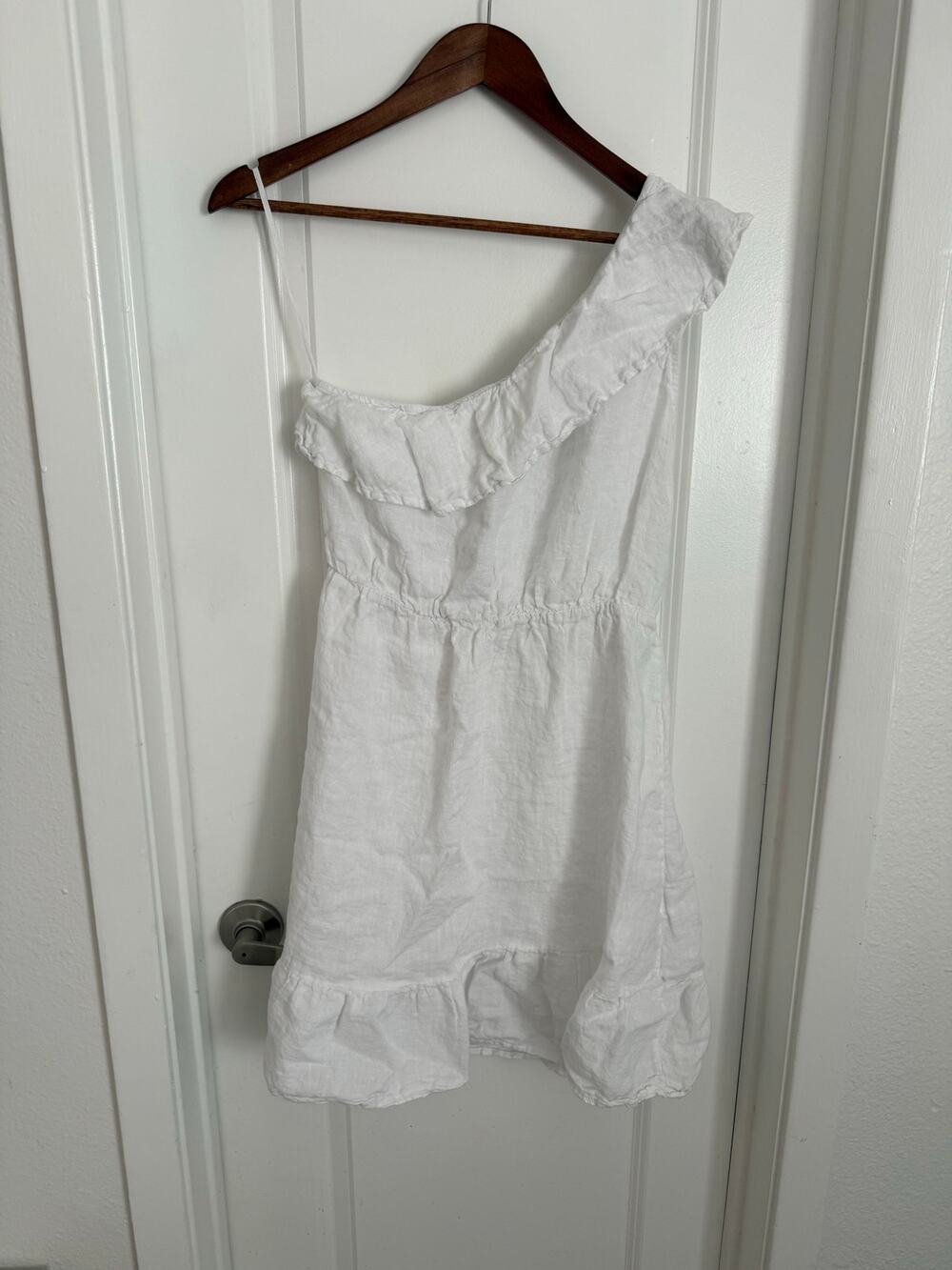 Valentina Valdi 100% Linen White Off Shoulder Dress Made In Italy